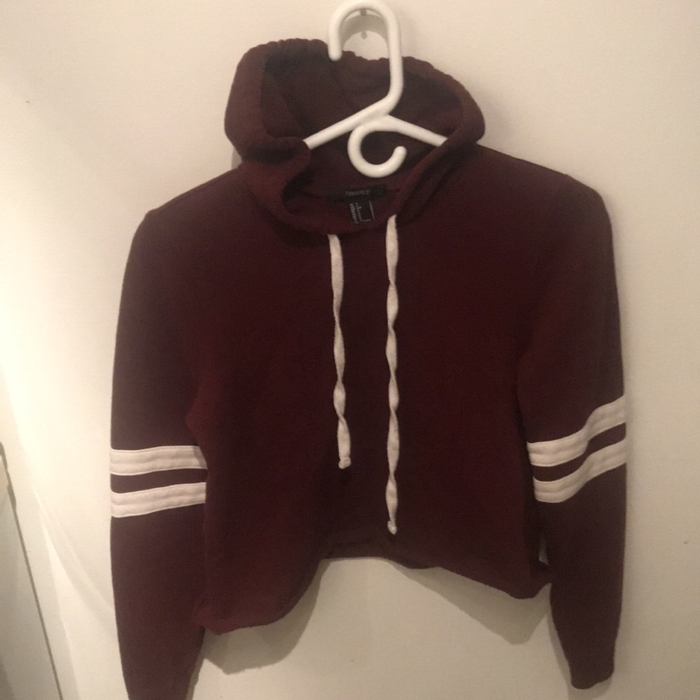 Stylish 2 Tone Maroon and white Forever 21  Sporty Hoodie SZ Small